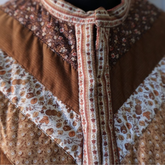 Brown Quilted Women's Jacket vintage corduroy cottagecore floral - Picture 3 of 6